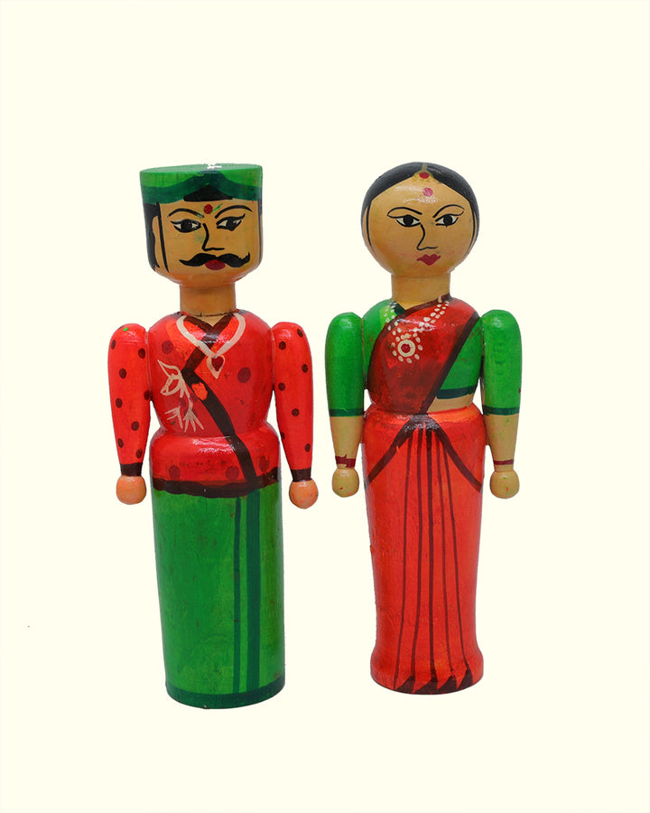 6.75" Village Farmer Couple (Hand Painted Wooden Toy)