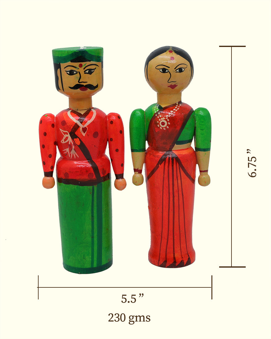 6.75" Village Farmer Couple (Hand Painted Wooden Toy)