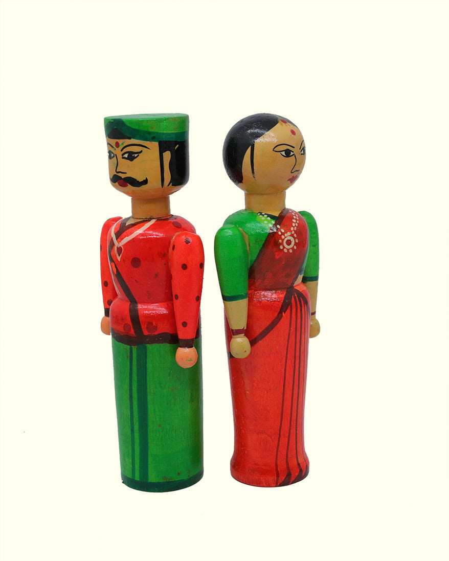 6.75" Village Farmer Couple (Hand Painted Wooden Toy)