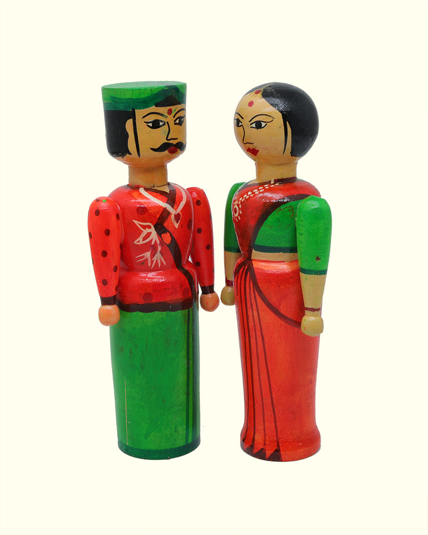 6.75" Village Farmer Couple (Hand Painted Wooden Toy)