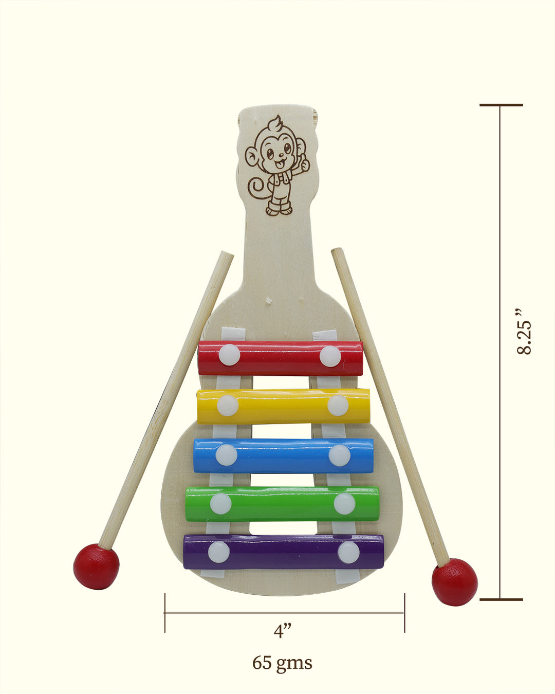 పిల్లల కోసం 8.25" చెక్క 5 నోట్ Xylophone బహుళ-రంగు సంగీత బొమ్మ