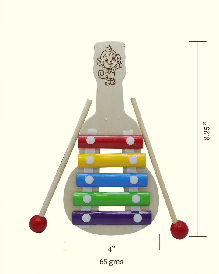 పిల్లల కోసం 8.25" చెక్క 5 నోట్ Xylophone బహుళ-రంగు సంగీత బొమ్మ
