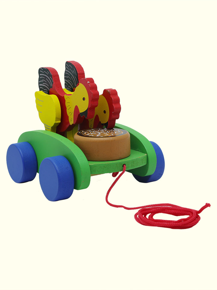 5.25" Two Chicken Push and Pull Wooden Toy