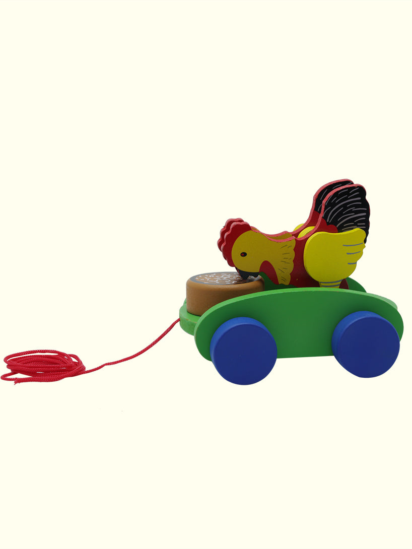 5.25" Two Chicken Push and Pull Wooden Toy