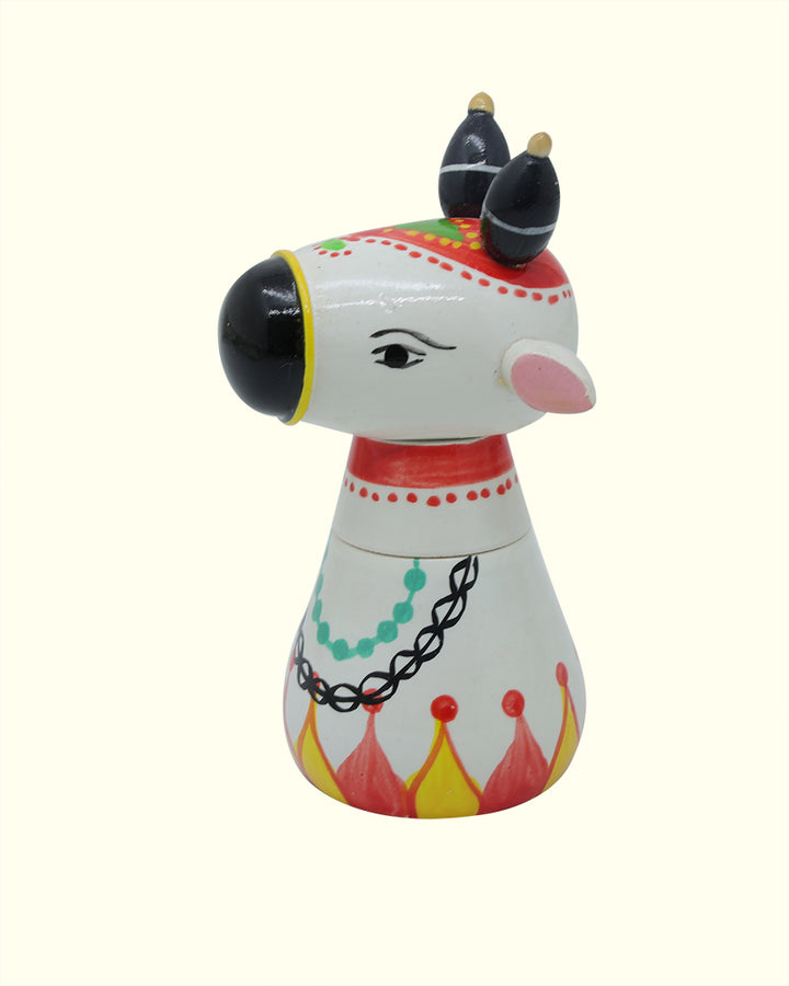 3.75" Holy Nandi Head Shape Storage Container (Wooden)