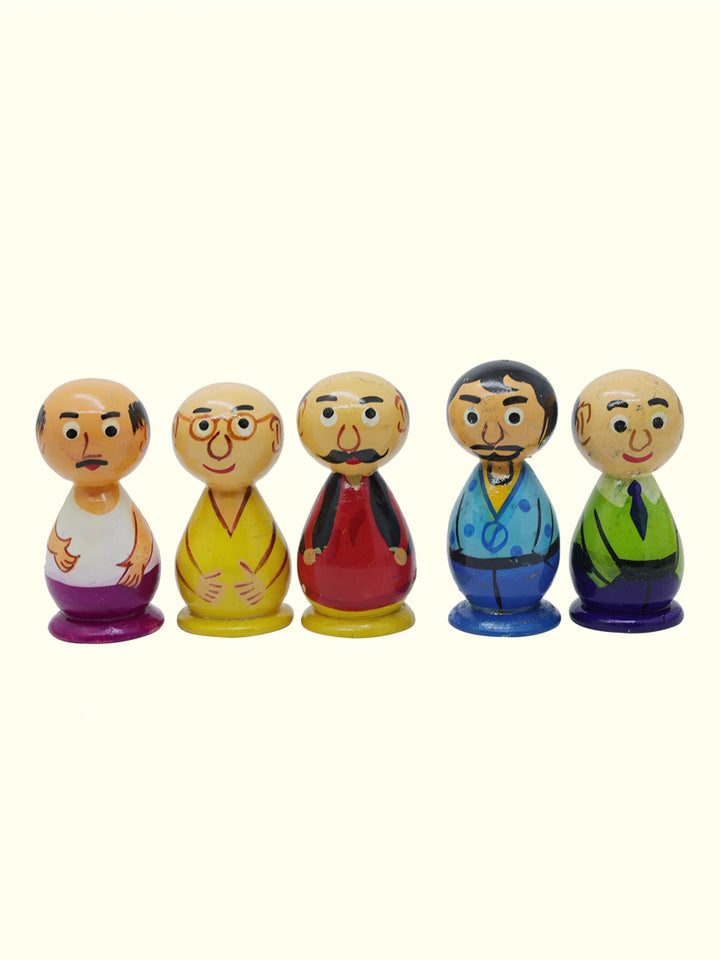 3" Motu Patlu Family Peg Doll Set (Wooden)