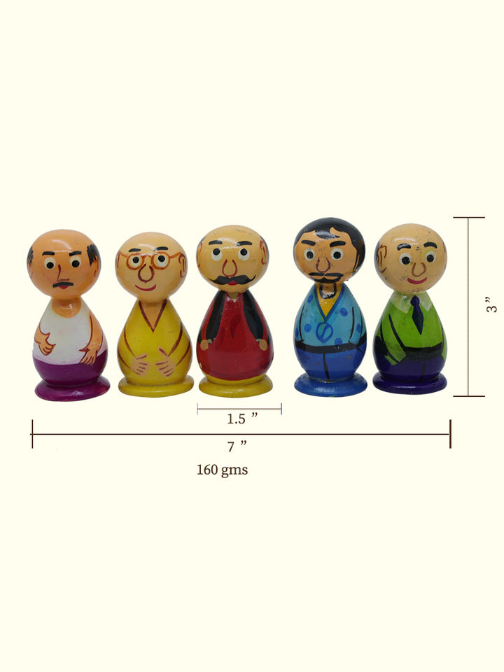 3" Motu Patlu Family Peg Doll Set (Wooden)