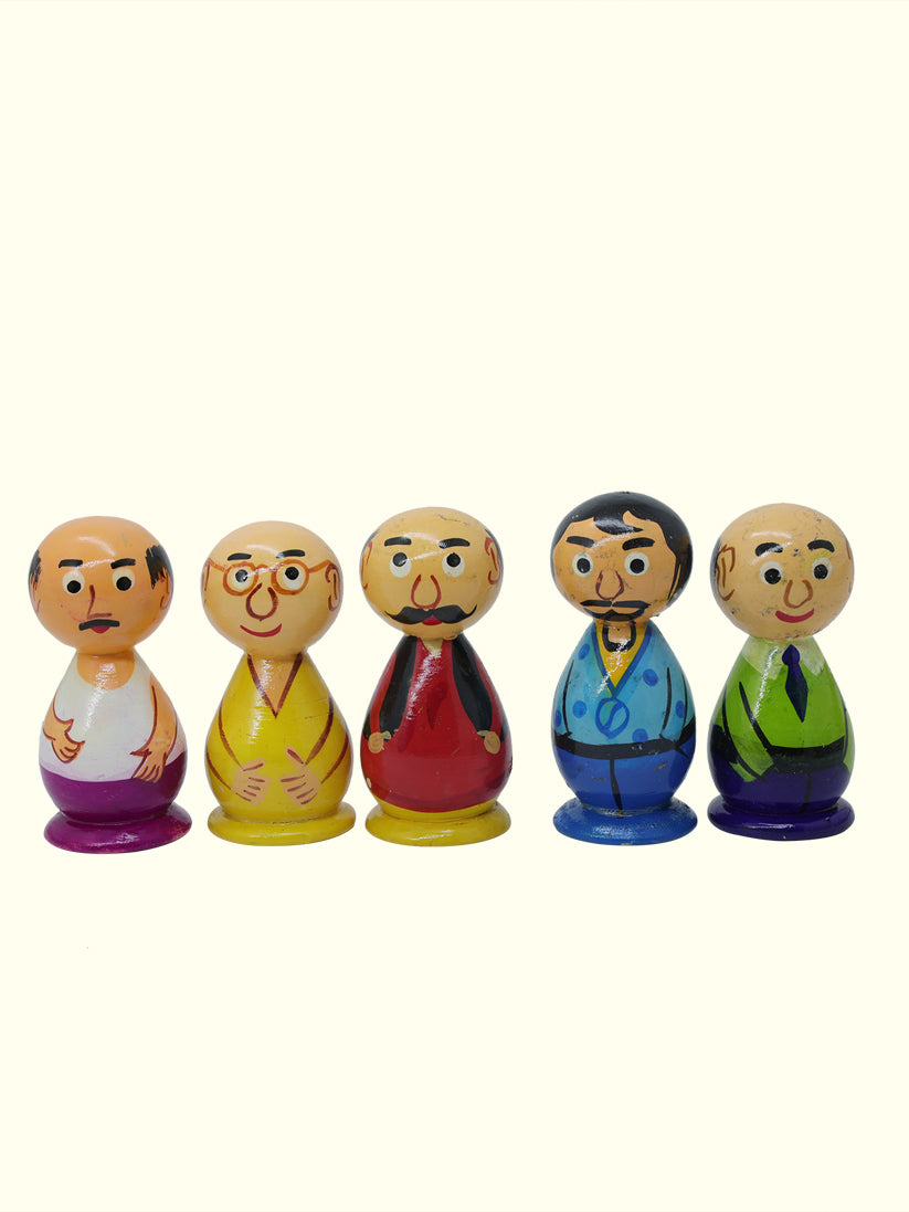 3" Motu Patlu Family Peg Doll Set (Wooden)