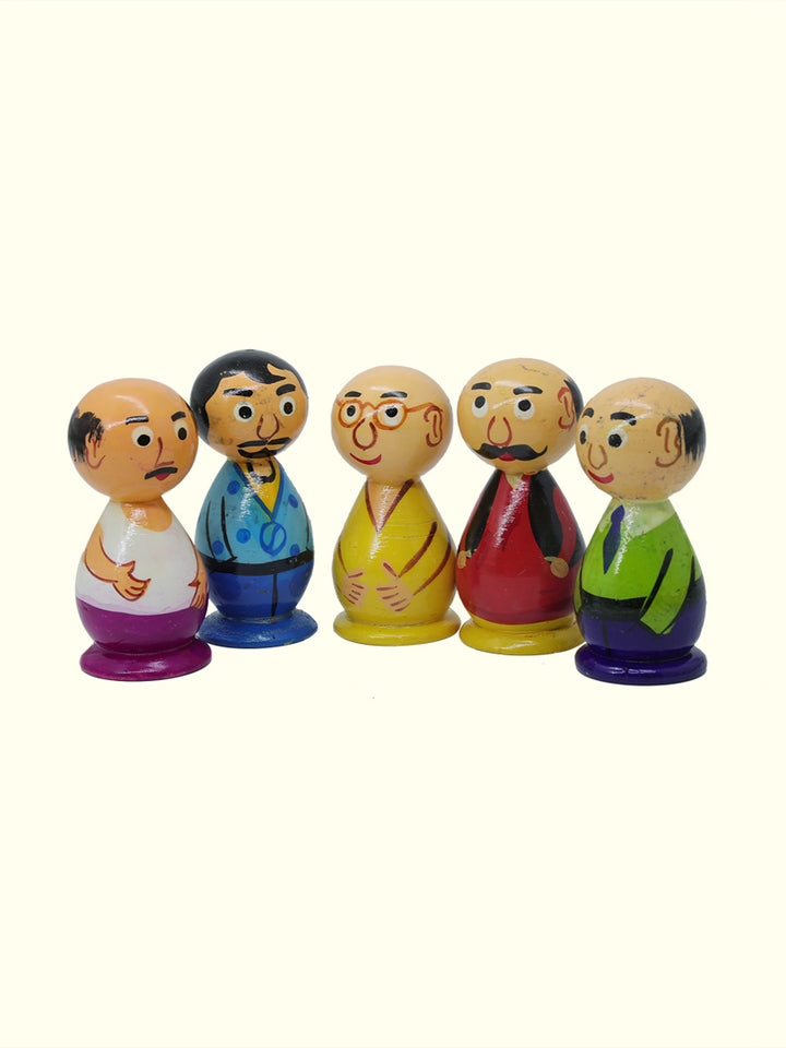 3" Motu Patlu Family Peg Doll Set (Wooden)