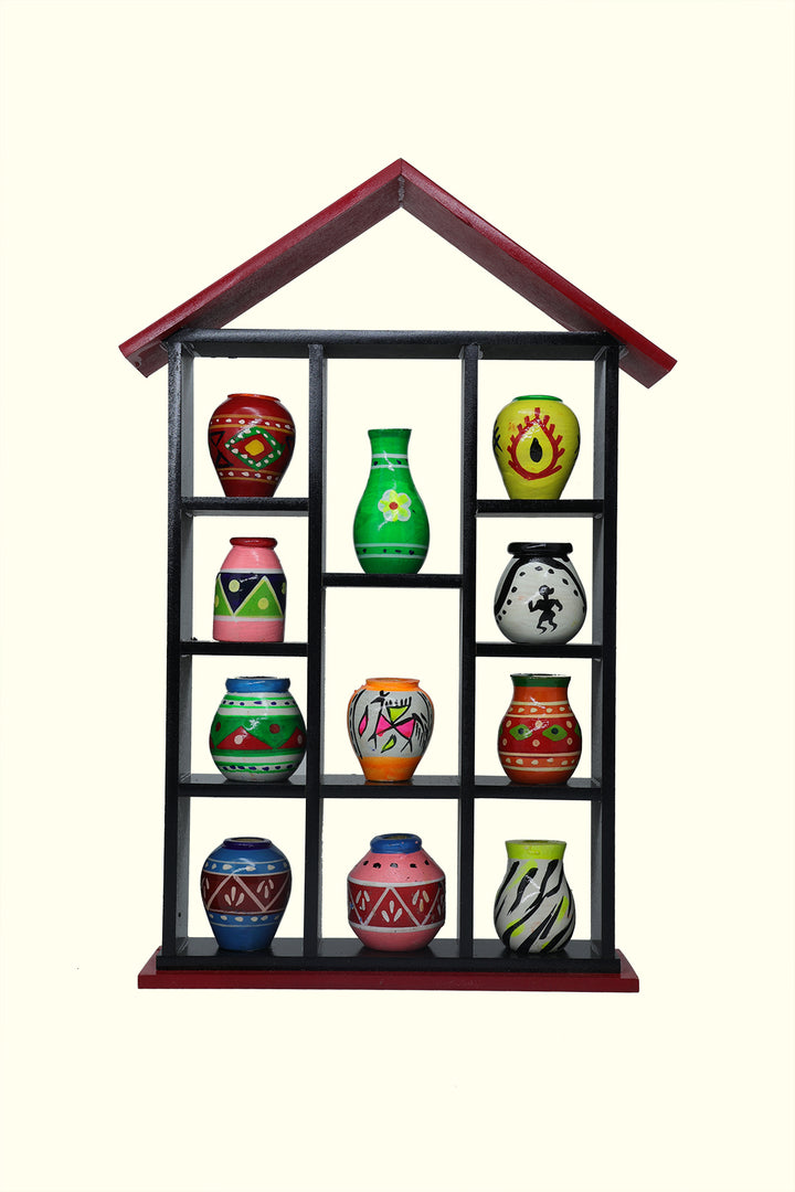 13" Wooden Pot House for Golu Decoration (11 Pots)