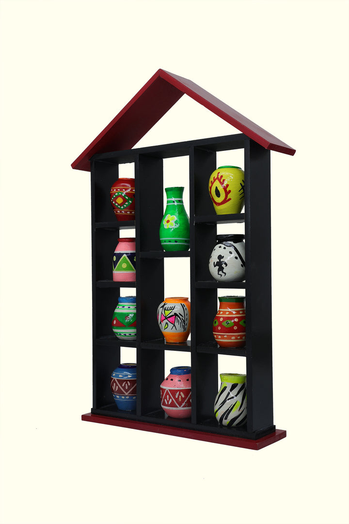 13" Wooden Pot House for Golu Decoration (11 Pots)