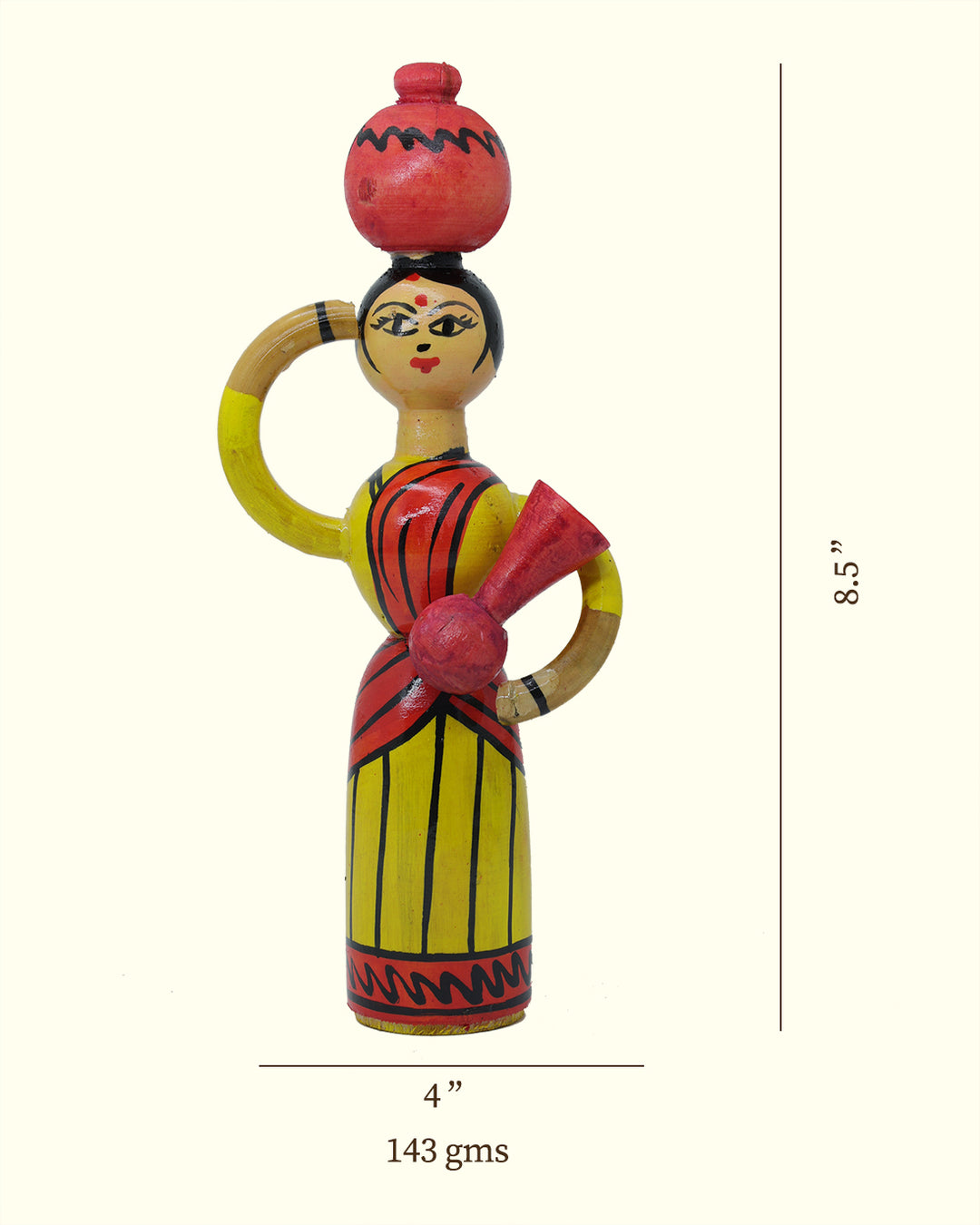 8.5" Lady Carrying Pot on her Head and Hand (Handcrafted Wooden Toy)