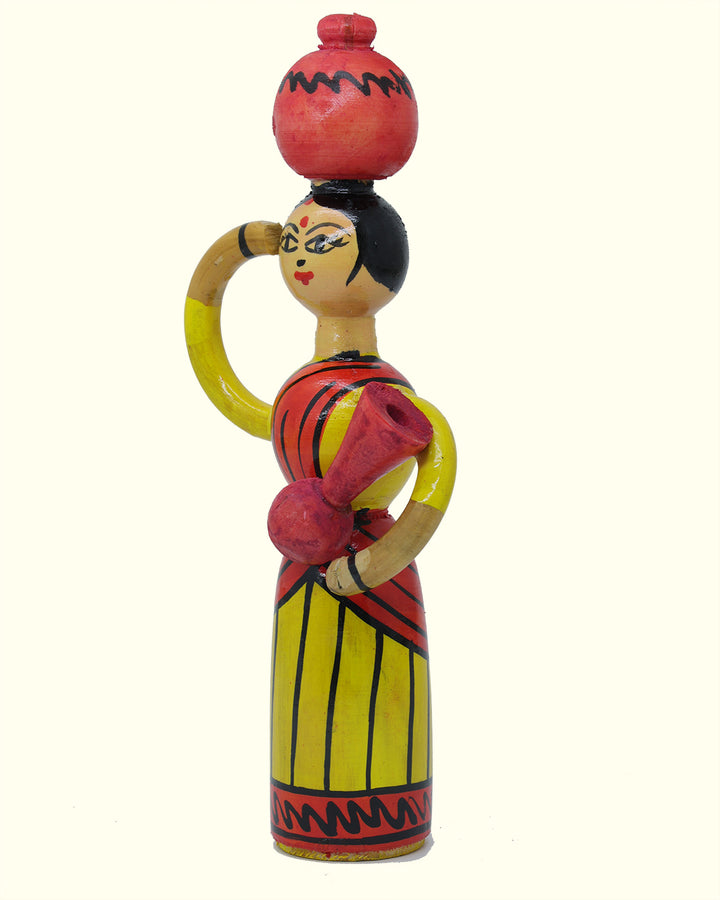 8.5" Lady Carrying Pot on her Head and Hand (Handcrafted Wooden Toy)