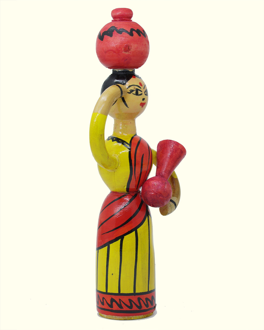 8.5" Lady Carrying Pot on her Head and Hand (Handcrafted Wooden Toy)