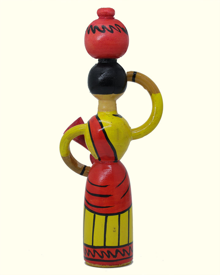 8.5" Lady Carrying Pot on her Head and Hand (Handcrafted Wooden Toy)