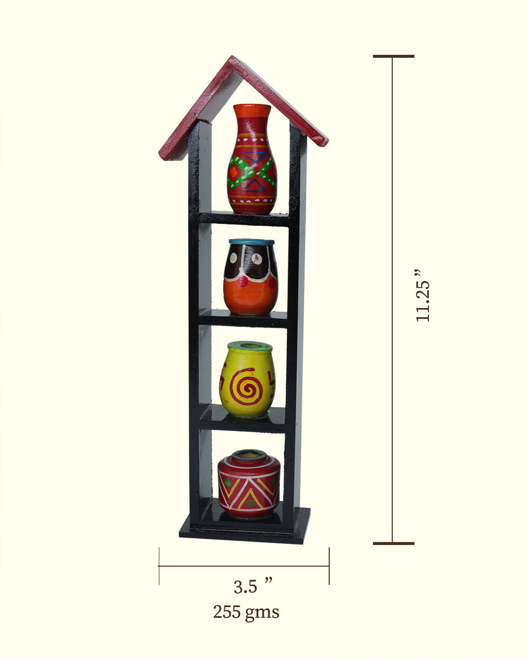 11.25" Wooden Pothouse for Golu Decoration (4 Pots)