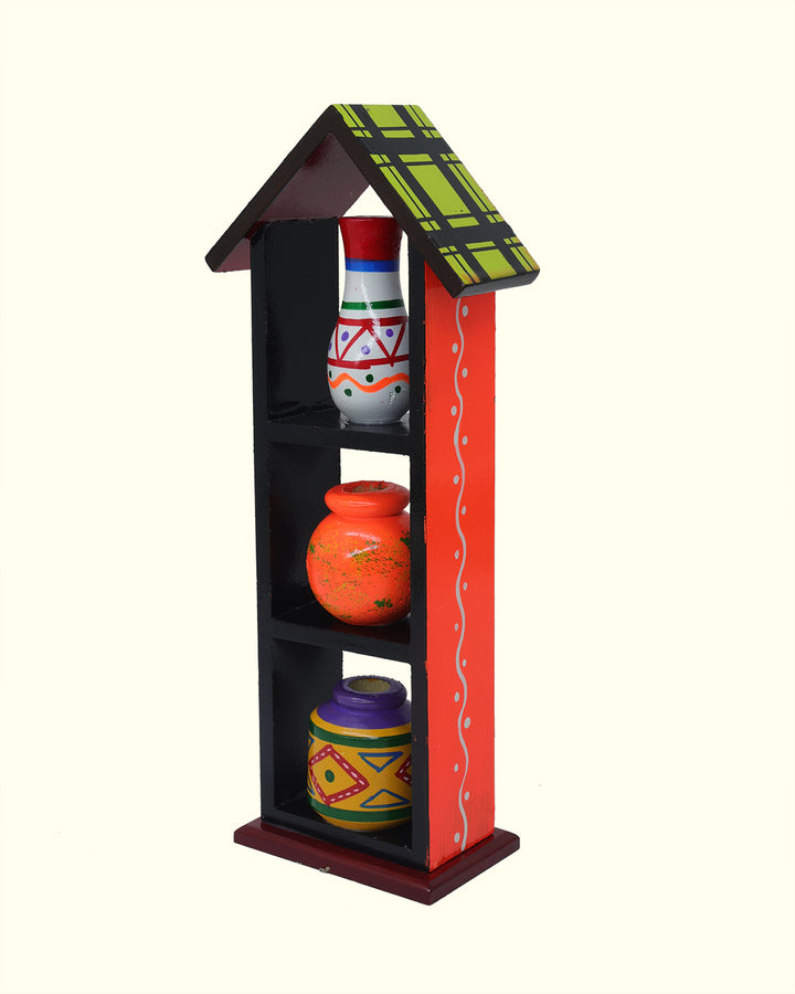 9.25" Wooden Pothouse for Golu Decoration (3 Pots)