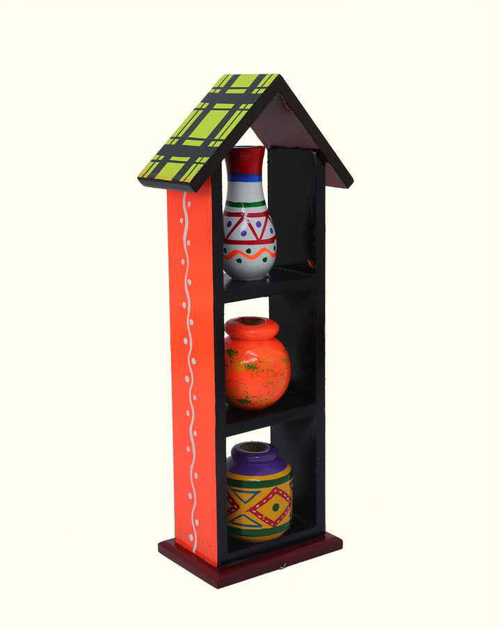 9.25" Wooden Pothouse for Golu Decoration (3 Pots)