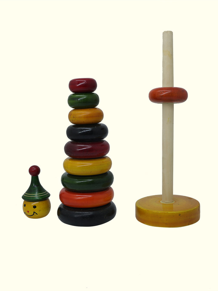 13" Wooden Ring Stacker Toy for Kids (10 Rings)