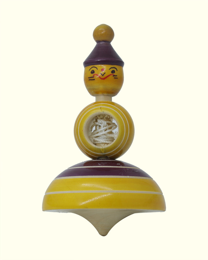 4.25" Joker Spinning Top Toy with Thread (Wooden)