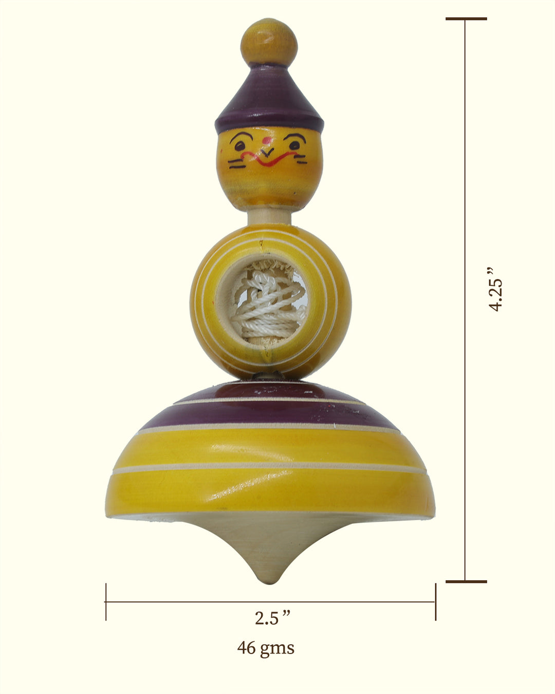 4.25" Joker Spinning Top Toy with Thread (Wooden)