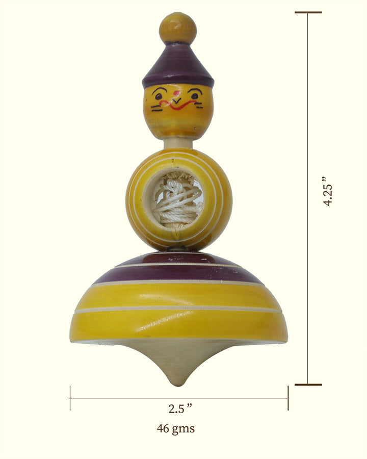 4.25" Joker Spinning Top Toy with Thread (Wooden)