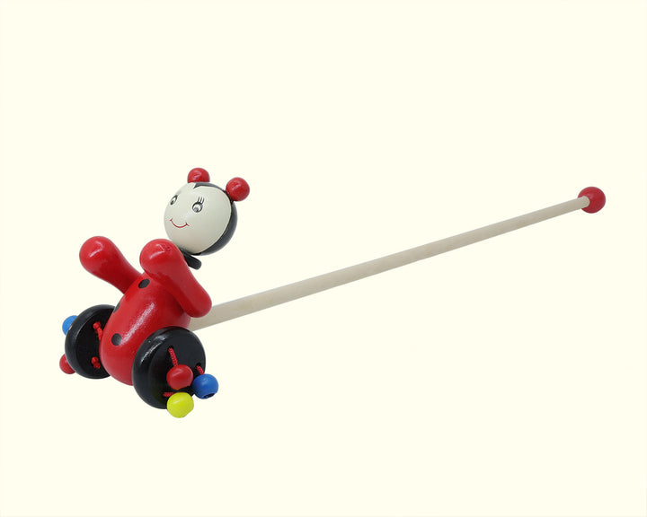 5" Wooden Ladybird Push Along Toy with 18.5" Stick