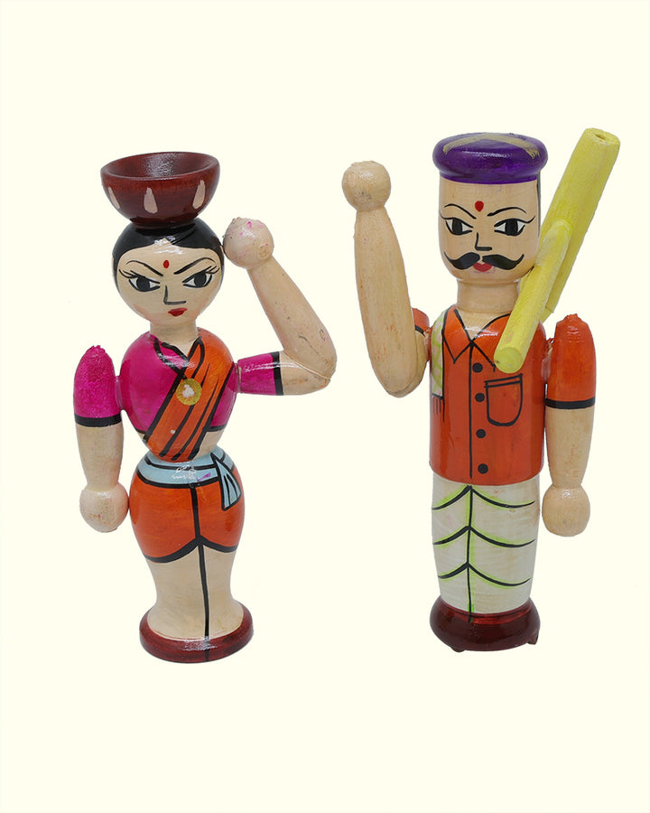 5" Farmer Couple Peg Doll Set (Wooden)