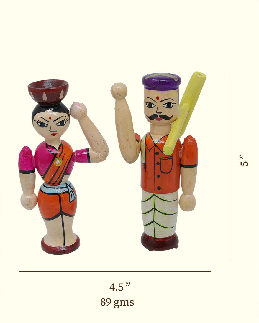 5" Farmer Couple Peg Doll Set (Wooden)