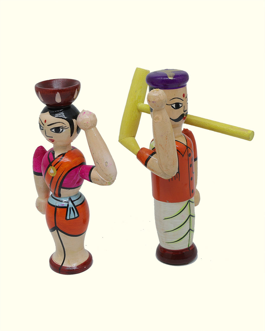 5" Farmer Couple Peg Doll Set (Wooden)