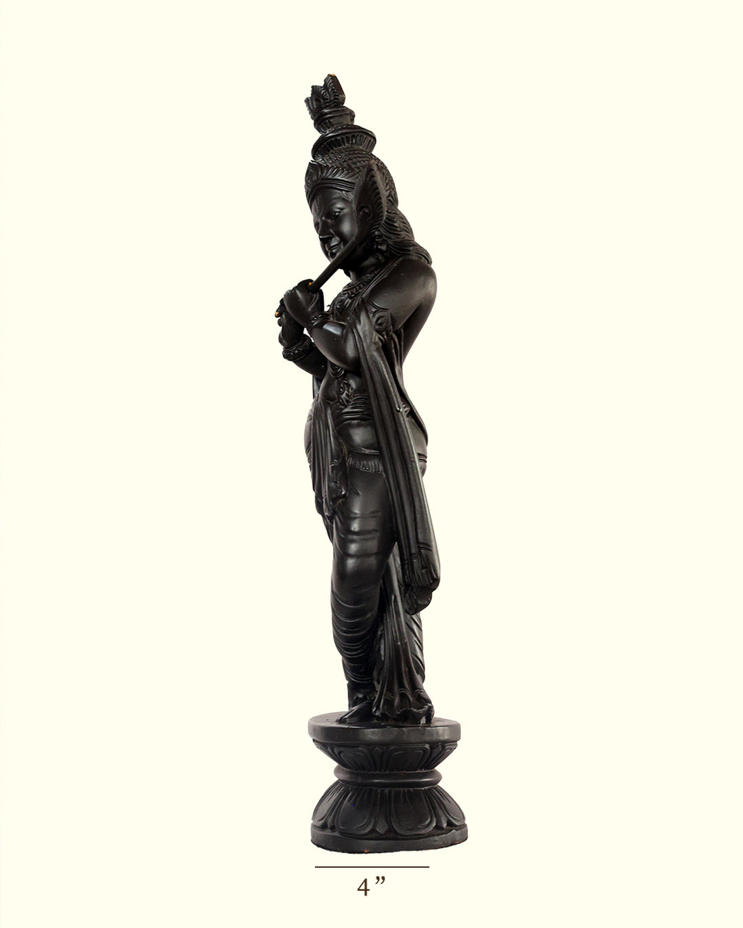 19" Krishna Standing on Throne with Flute (Wooden Black Statue)