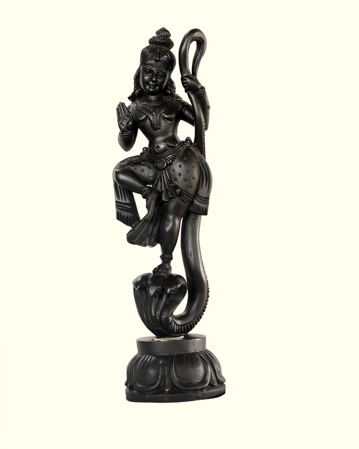 18" Krishna Dancing on Kaliya (Black Wooden Statue)