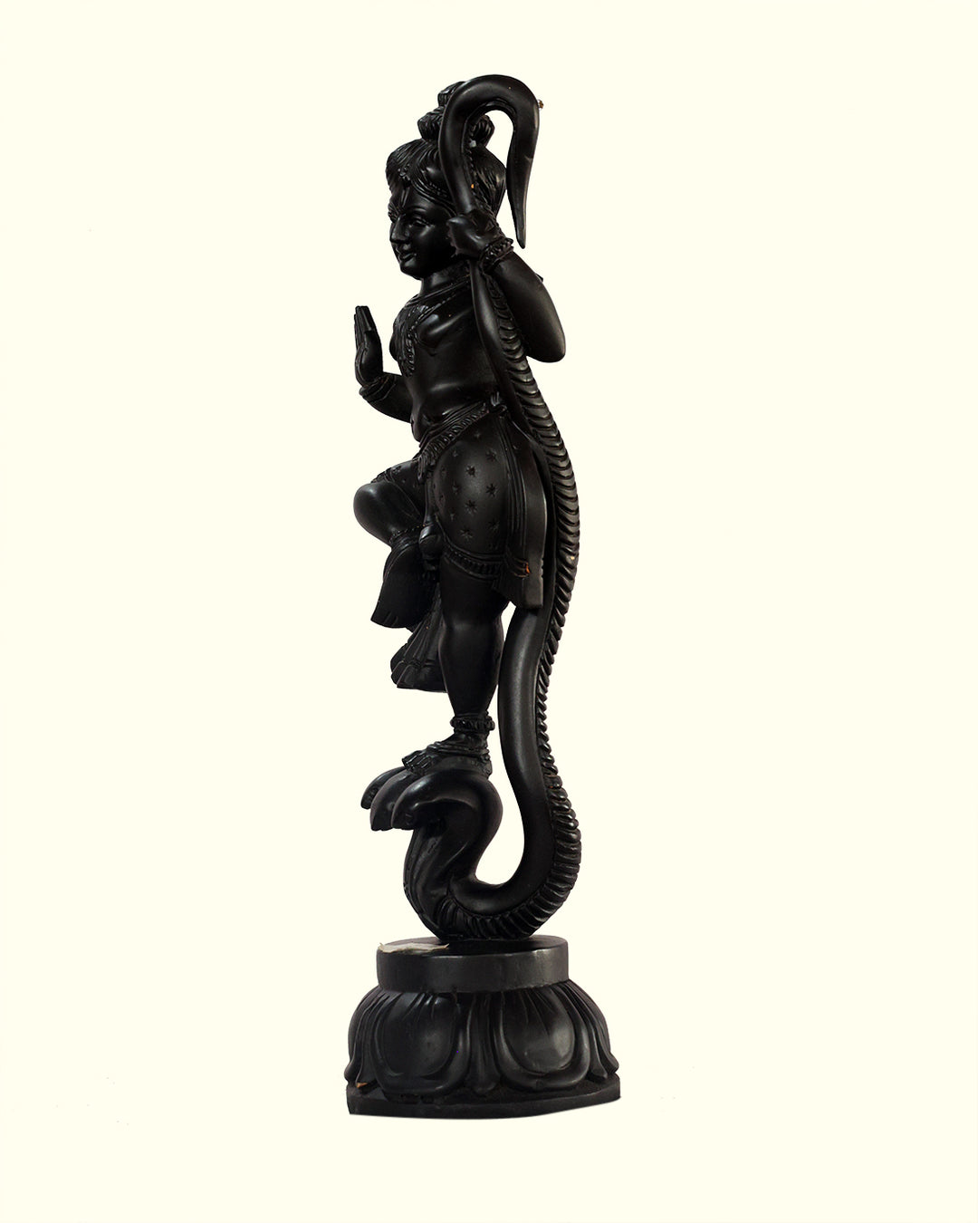 18" Krishna Dancing on Kaliya (Black Wooden Statue)