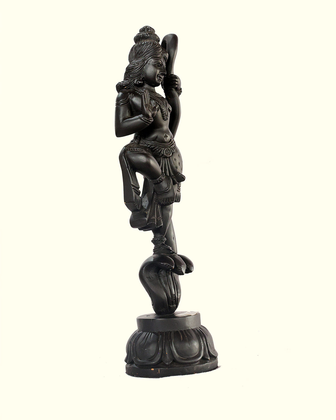 18" Krishna Dancing on Kaliya (Black Wooden Statue)