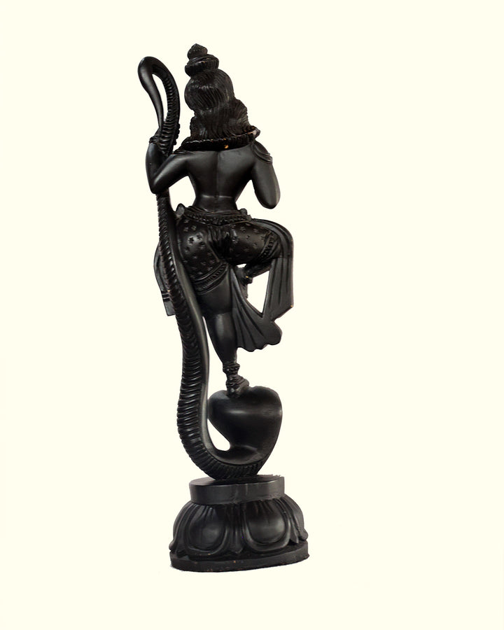 18" Krishna Dancing on Kaliya (Black Wooden Statue)