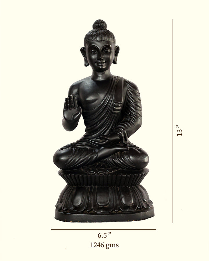 13" Buddha Sitting on Throne Statue (Black Colour)