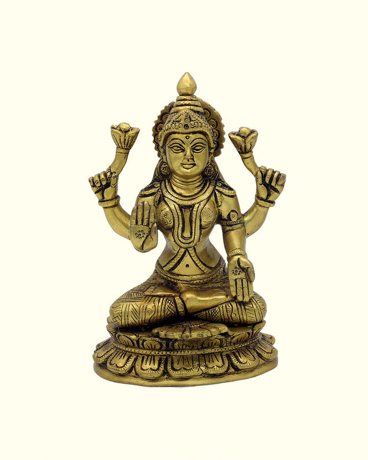 7" Lakshmi Sitting on Lotus (Brass Idol)