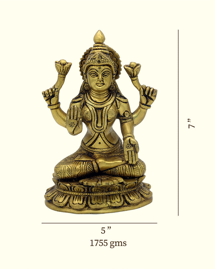 7" Lakshmi Sitting on Lotus (Brass Idol)