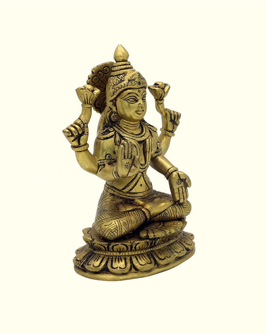 7" Lakshmi Sitting on Lotus (Brass Idol)