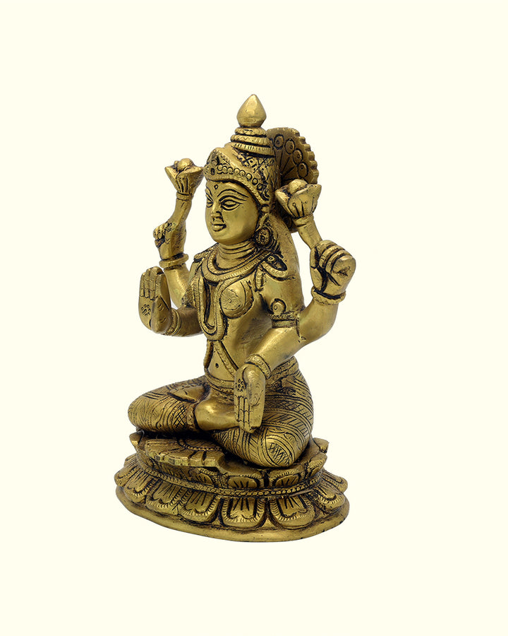 7" Lakshmi Sitting on Lotus (Brass Idol)