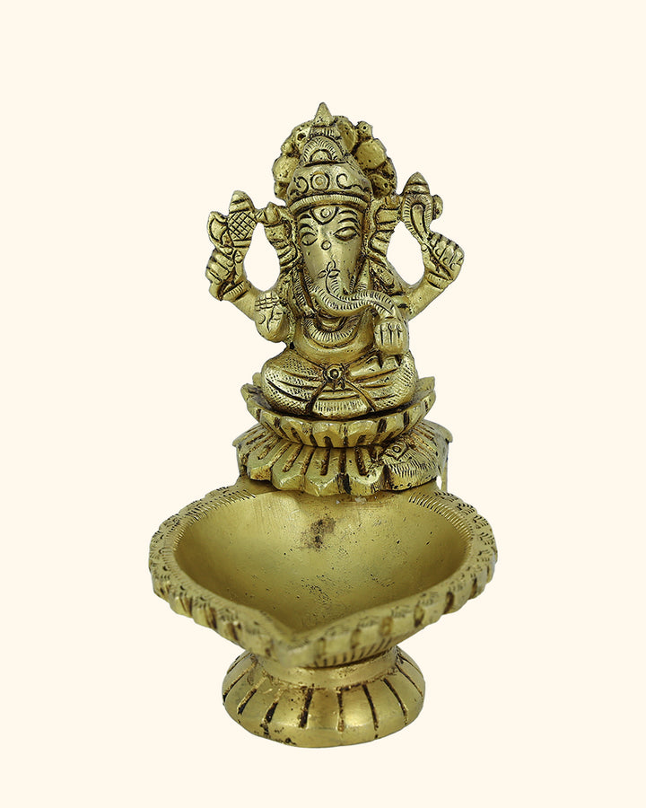 4” Brass Ganesh Idol With Deepam