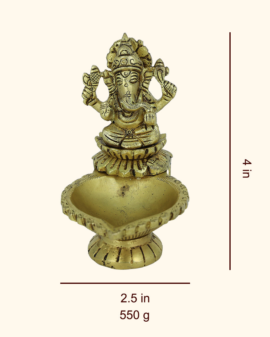 4” Brass Ganesh Idol With Deepam