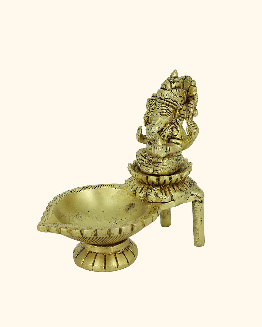 4” Brass Ganesh Idol With Deepam