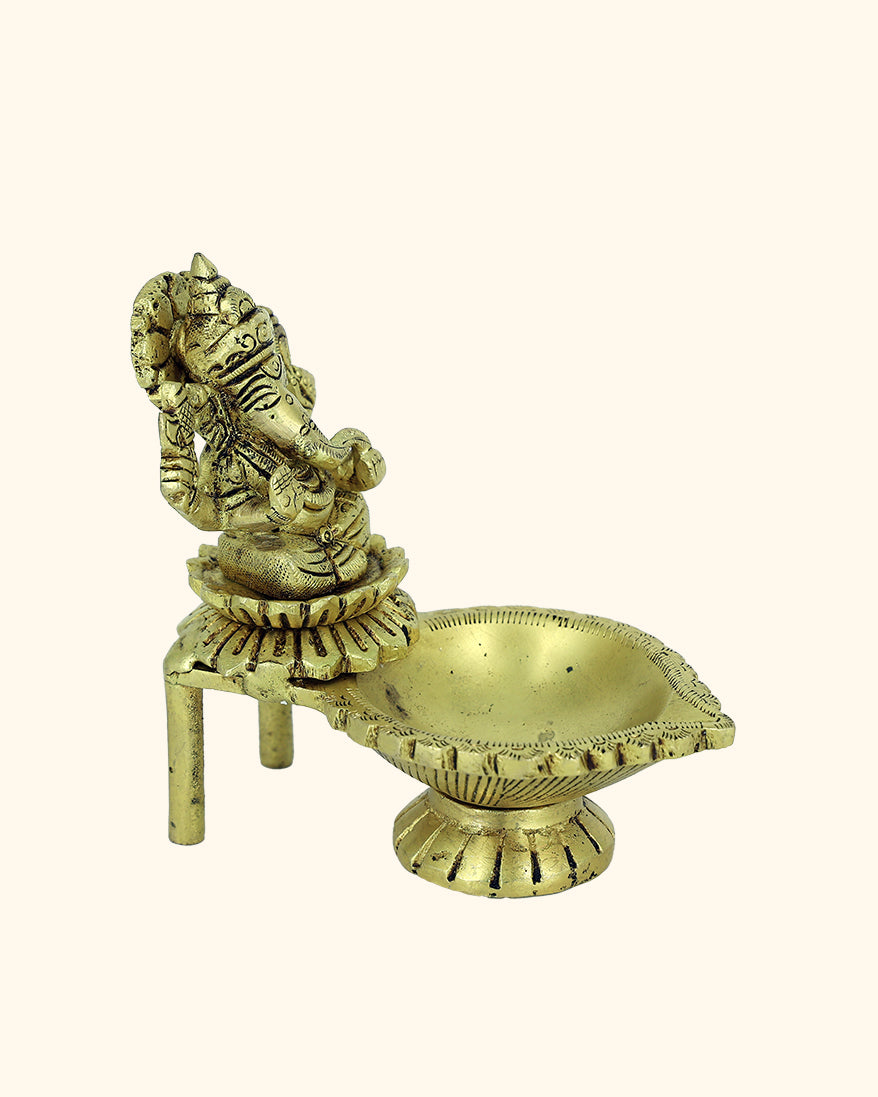 4” Brass Ganesh Idol With Deepam