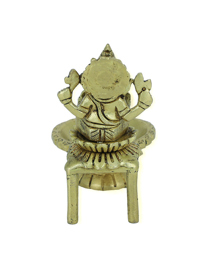 4” Brass Ganesh Idol With Deepam