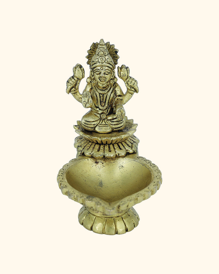 4” Divine Brass Lakshmi Idol With Deepam