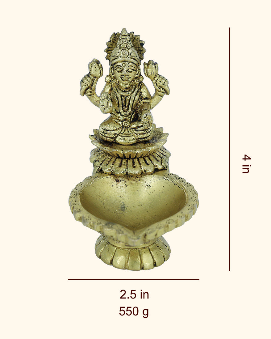 4” Divine Brass Lakshmi Idol With Deepam