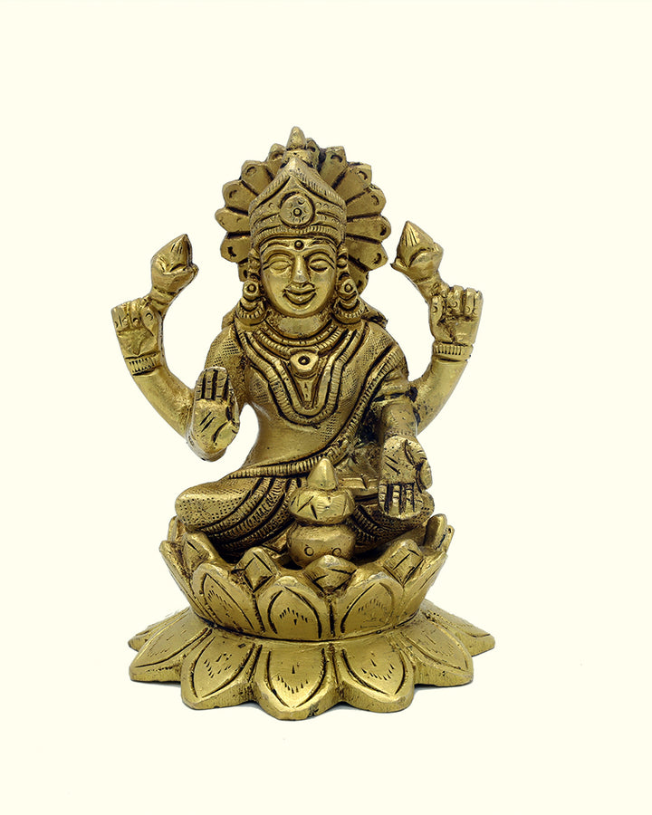 4" Lakshmi Sitting on Lotus (Brass Idol)