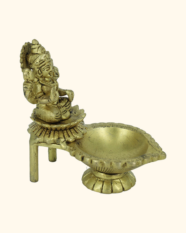 4” Divine Brass Lakshmi Idol With Deepam