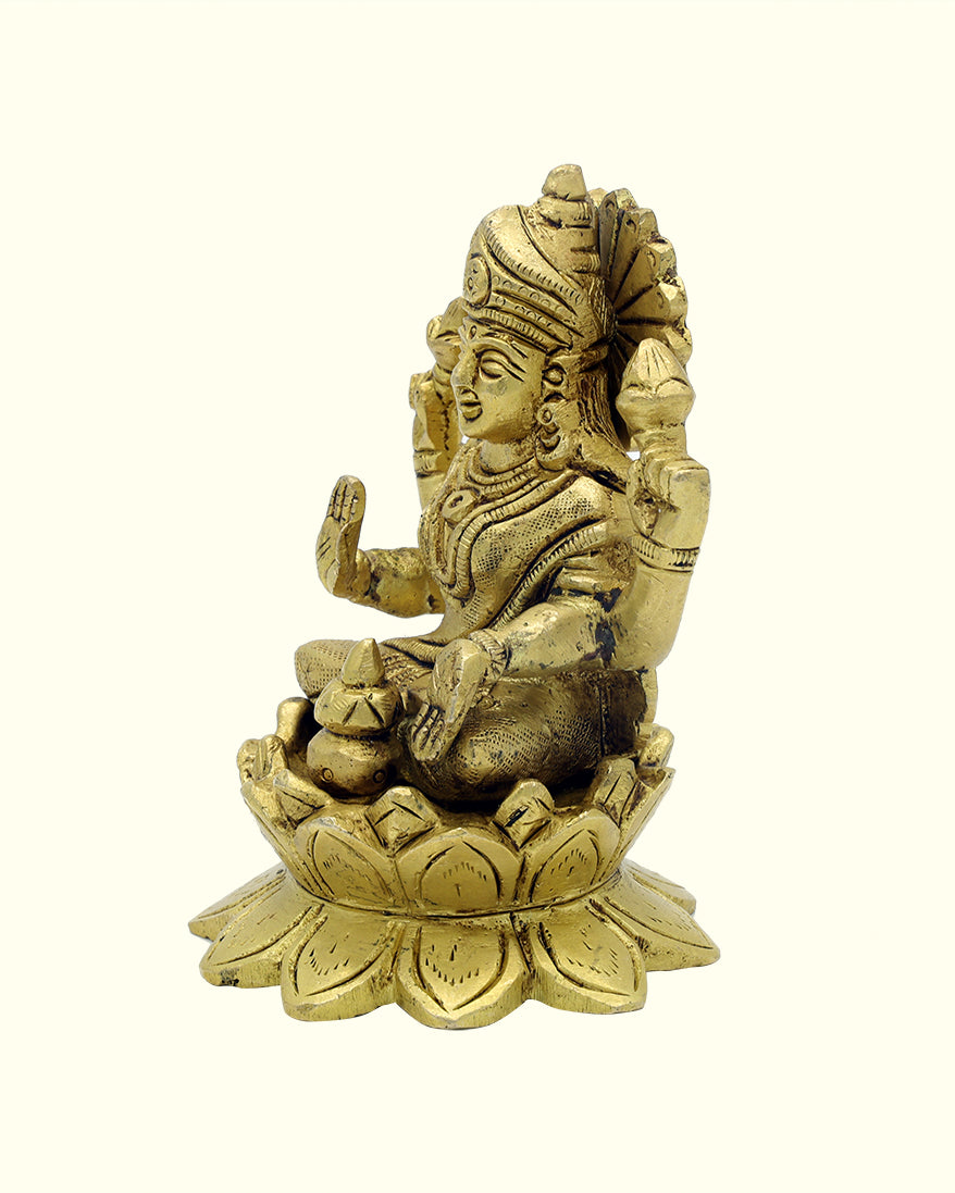 4" Lakshmi Sitting on Lotus (Brass Idol)